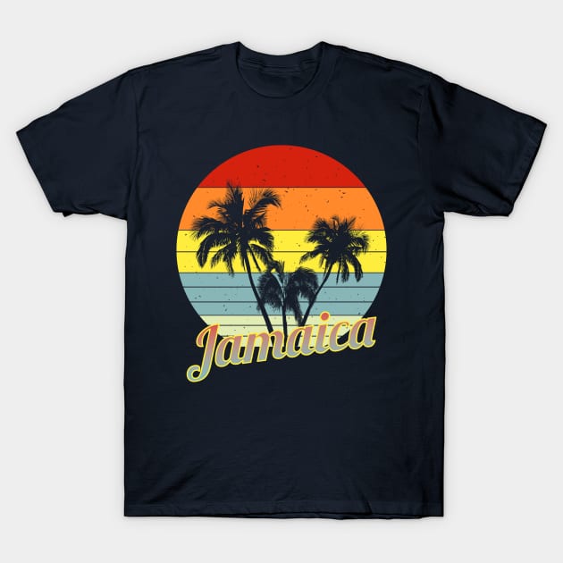 Jamaica Retro Tropical Palm Trees Vacation T-Shirt by macdonaldcreativestudios